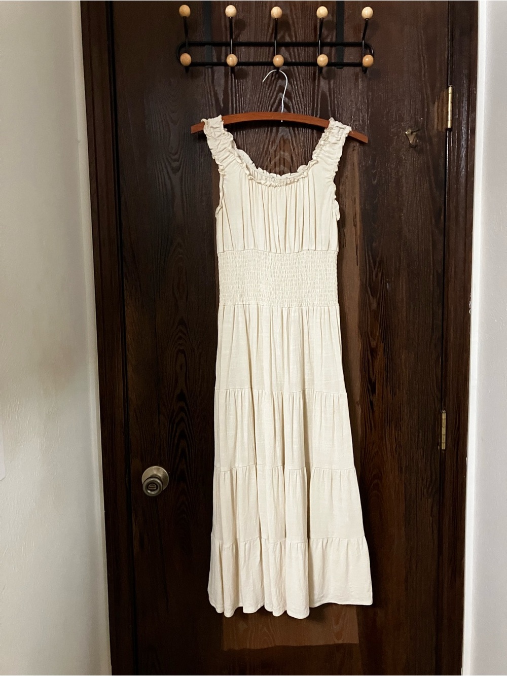 Forever 21 Cream Tiered Smocked Maxi Dress